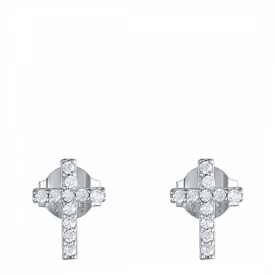 Silver Diamond Cross Earrings
