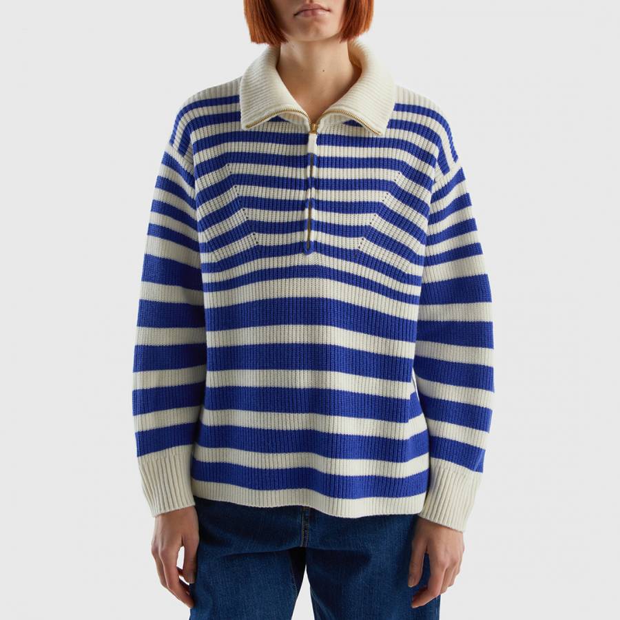 Blue Striped Wool Blend Sweatshirt
