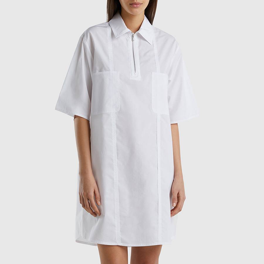 White Zip Cotton Mini Dress