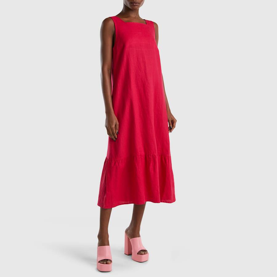 Pink Tiered Midaxi Linen Dress