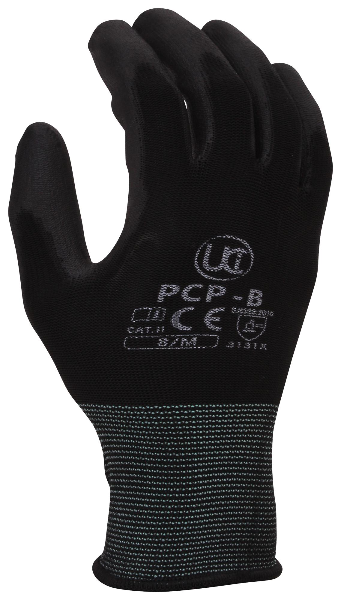Uci G/pcp-B/09 Gloves, Pu Coated Polyester, Black, L