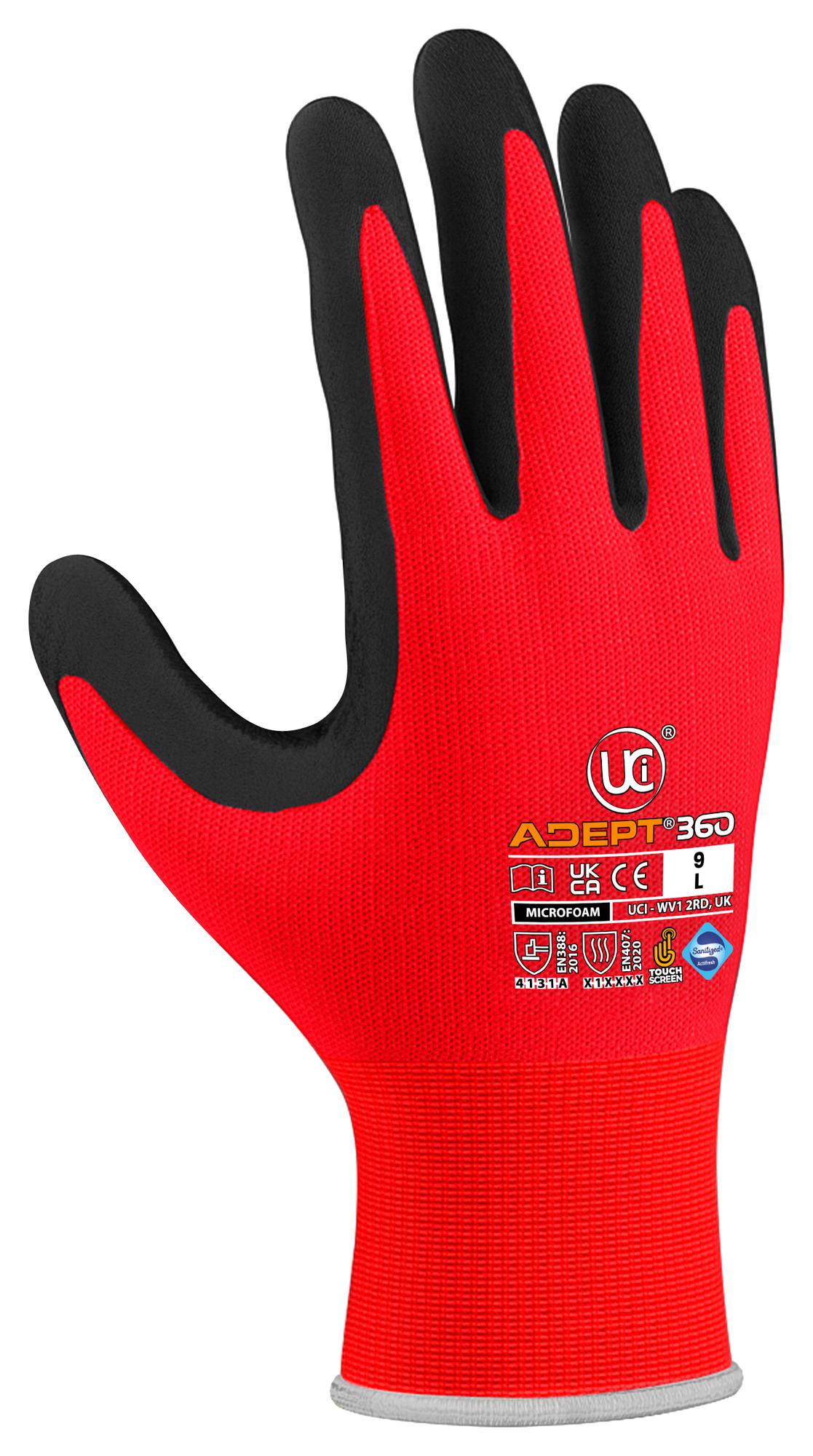 Uci G/adept360-Red/07 Gloves, Nylon/spandex, Red, S