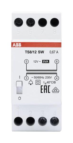 Abb Ts8/12Sw Bell Transformer, 12V, 0.66A, 8Va