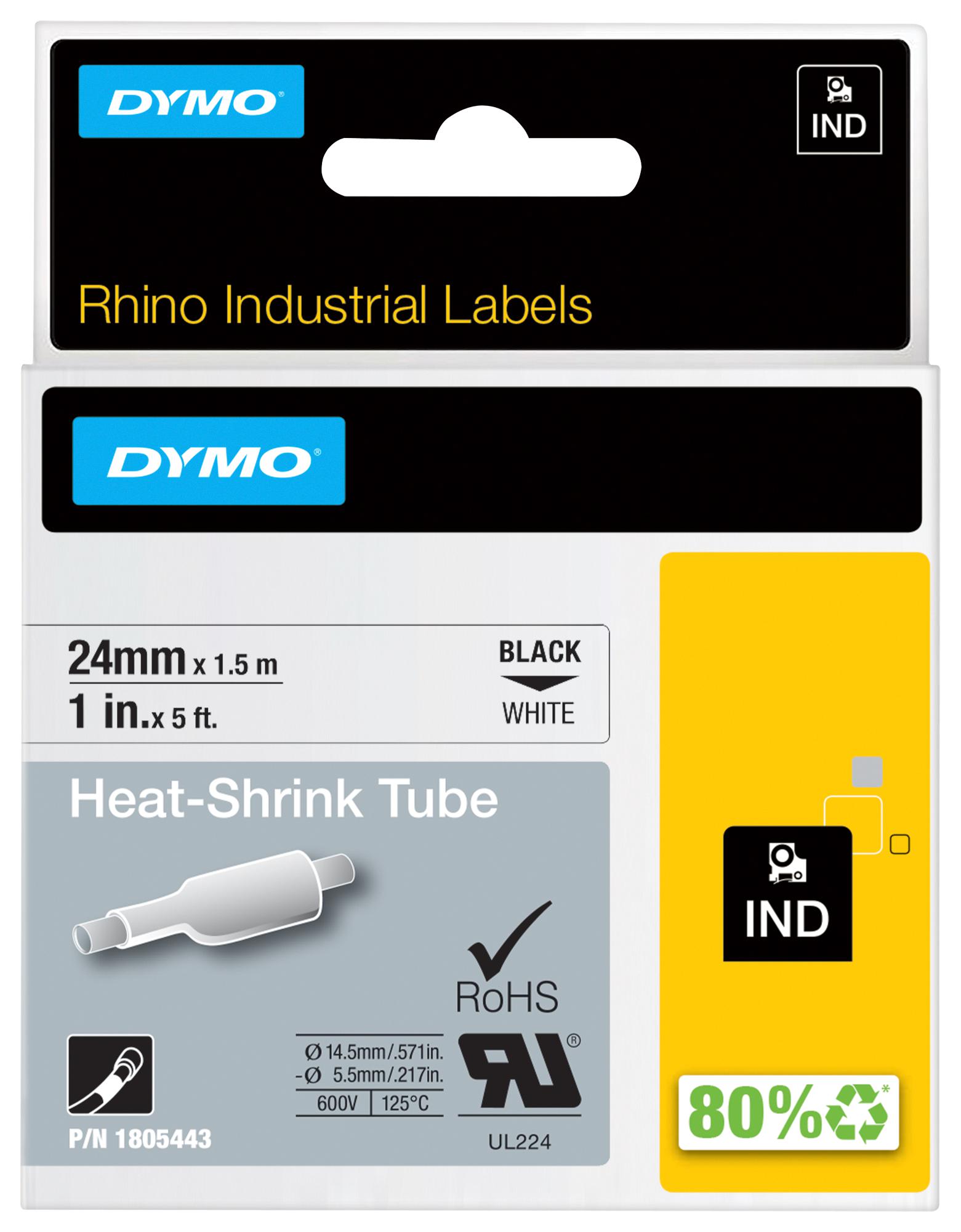 Dymo 1805443 Labels, Printer, 1.5M X 24mm, Blk/wht