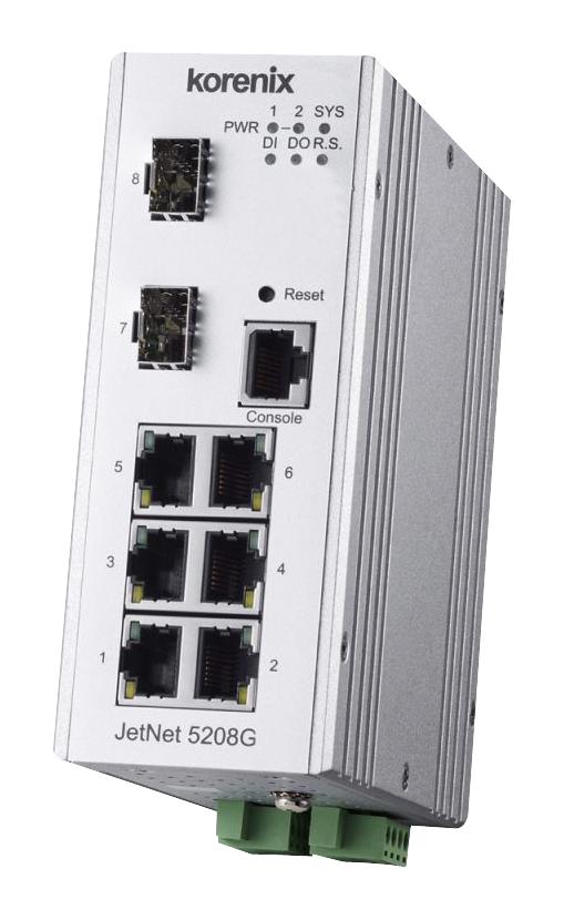 Korenix Jetnet 5208G-2F Ethernet Switch, 10Mbps, 100Mbps, 1Gbps