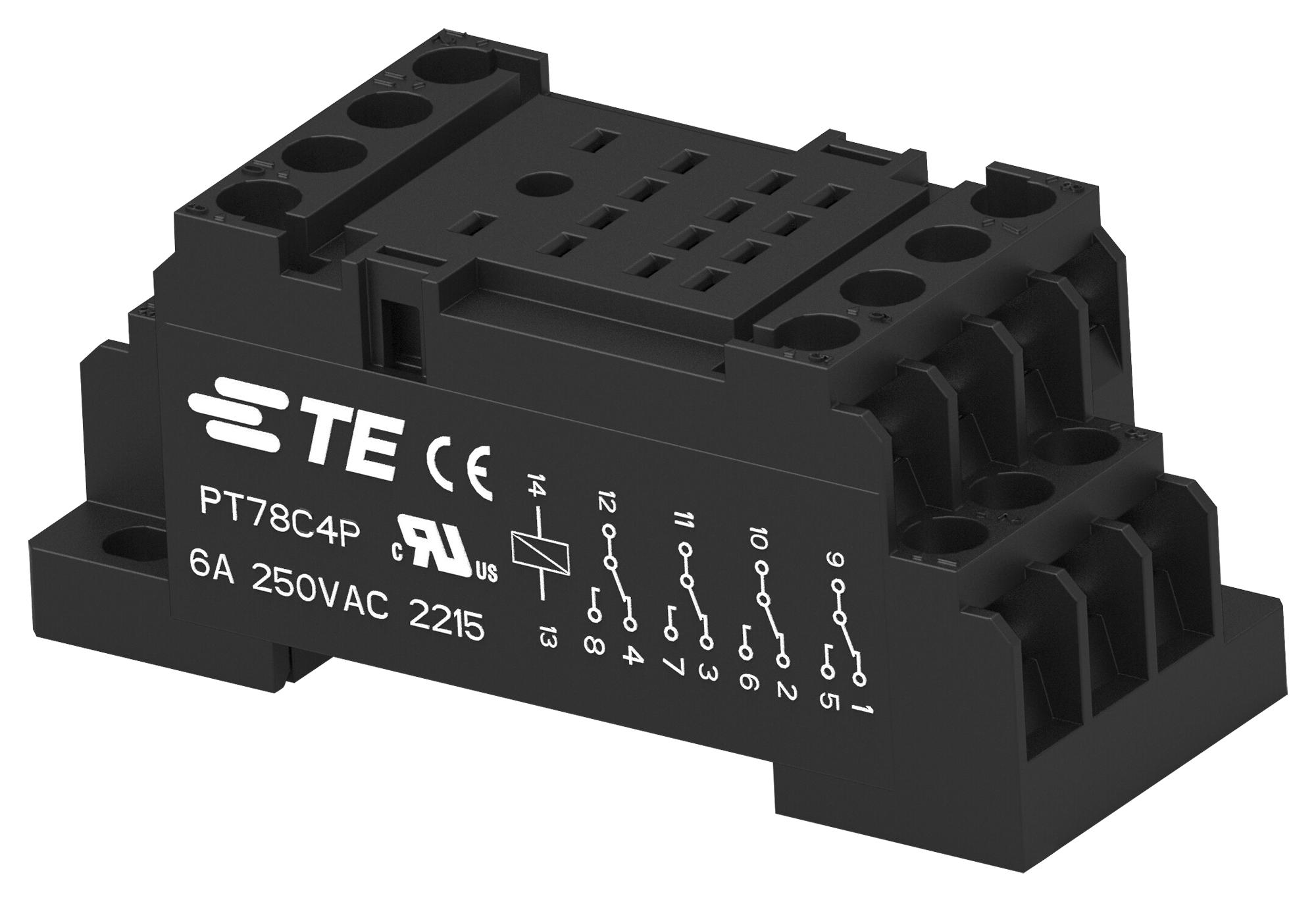 Amp Connectors / Te Connectivity 2071566-1 Relay Socket, 14 Pin, 6A, 250V, Din Rail