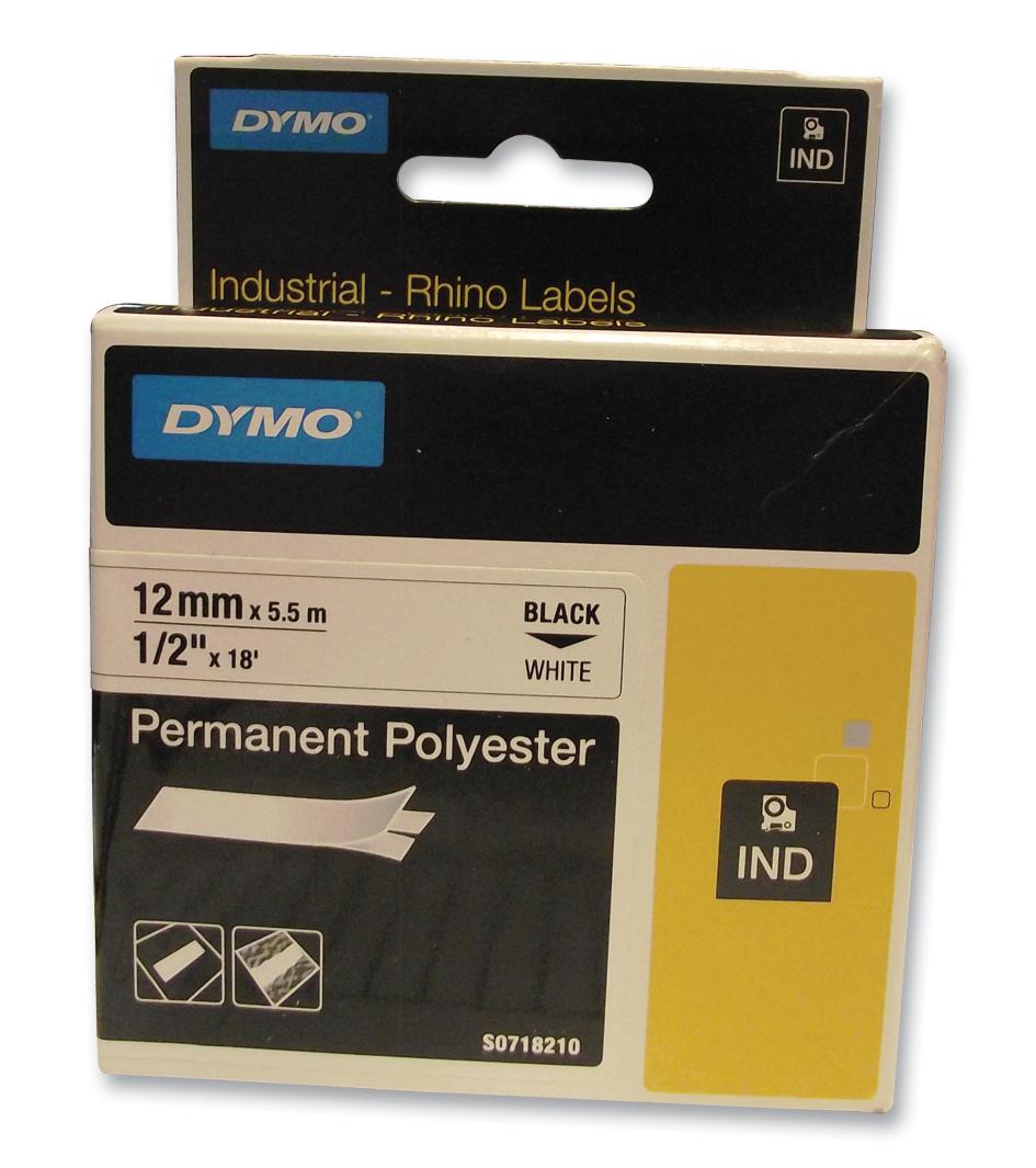 Dymo 18764-R1 Tape, Perm, Poly, White, 12mm x 5.5M