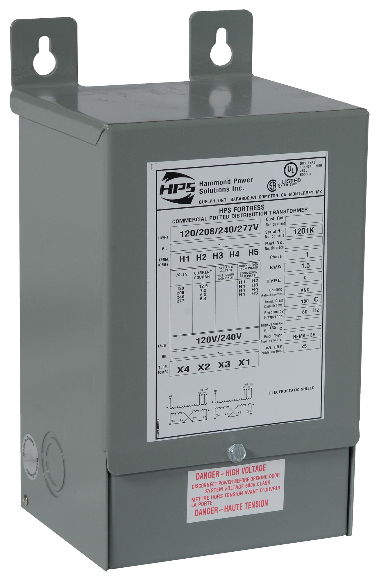 Hammond Power Solutions C1Fc25Pe Wall Mount Transformer Type: EnCapacitorsulated Isolation