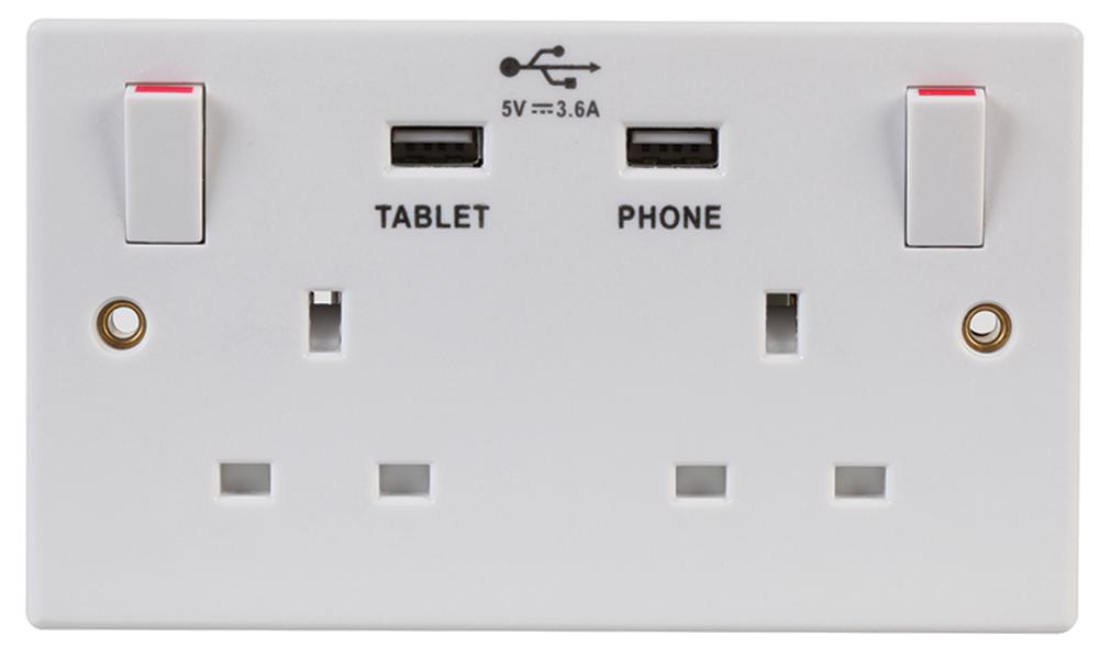Pro Elec 2236U Twin Switched Socket With Usb 3.6A