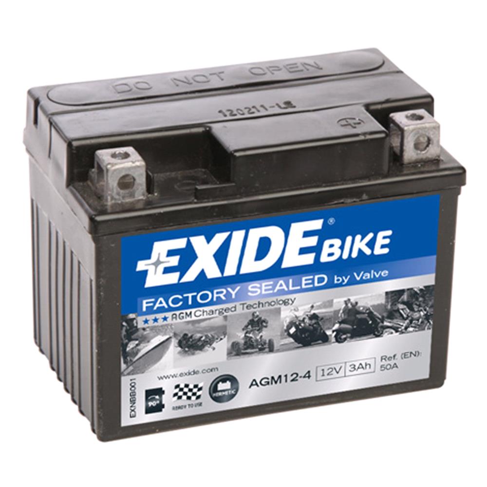 Exide AGM12-4 Maintenance free Motorcycle Battery Size