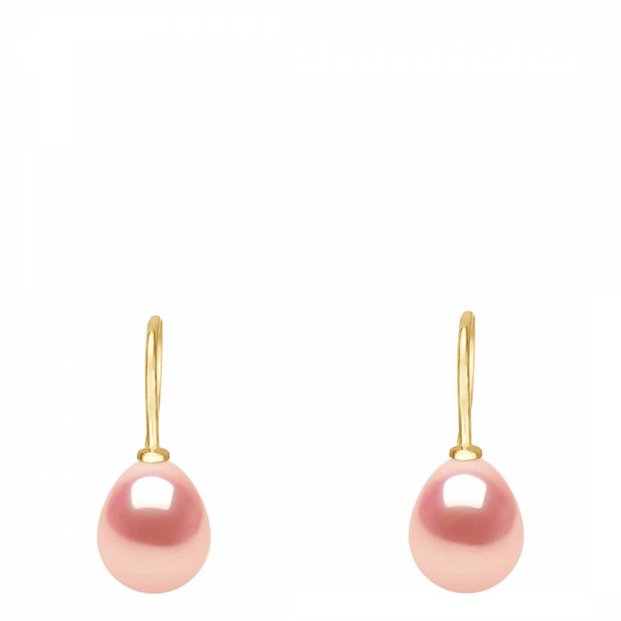 Yellow Gold/Pink Real Cultured Freshwater Pearl Earrings