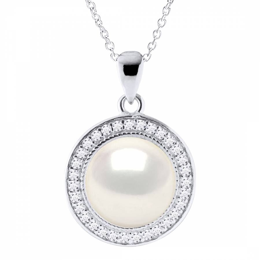 White Freshwater Pearl Pave Pendant Necklace