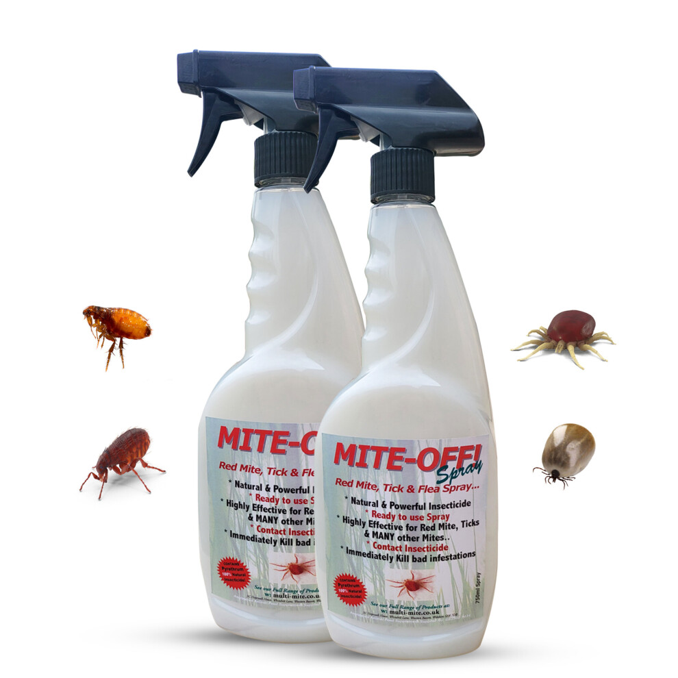 MULTI-MITE 2 X MITE OFF 500ML Flea Spray & ALL Mites Killer Home Safe