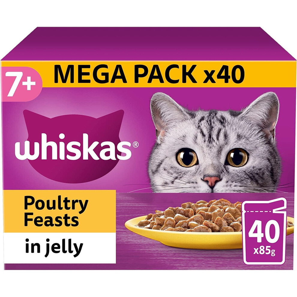 Whiskas 7+ Poultry Selection in Jelly 40 x 85 g Pouches, Senior Cat Food
