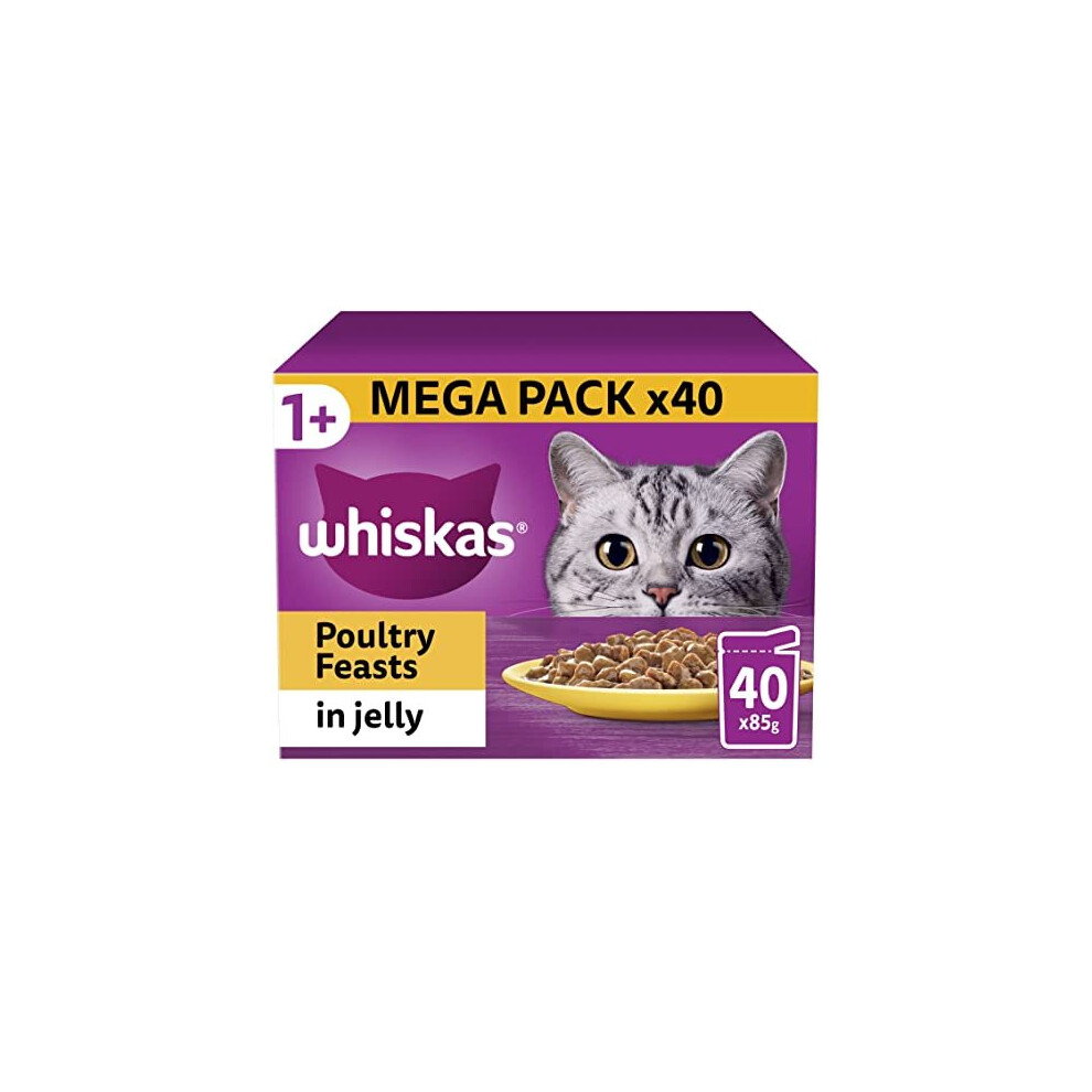 Whiskas 1+ Adult Poultry Selection in Jelly 40 Pouches, (40 x 85 g)