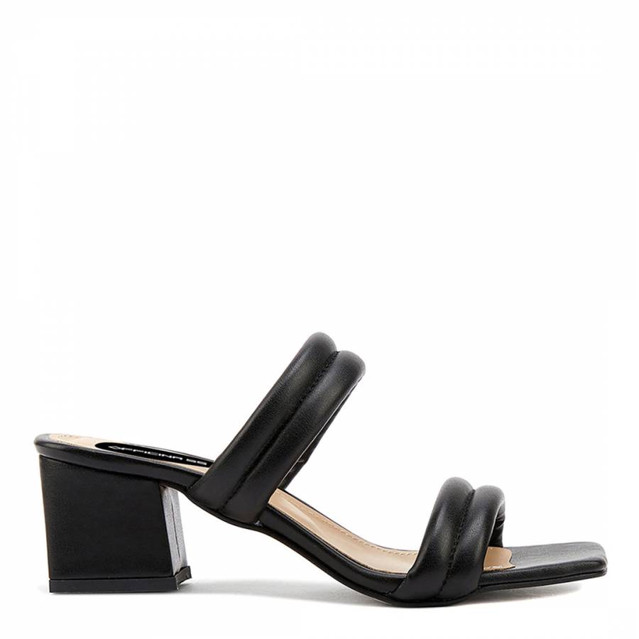 Black Double Strap Heeled Mules