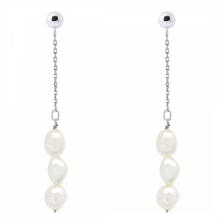 White Hanging Freshwater Pearls Earrings 6-7mm