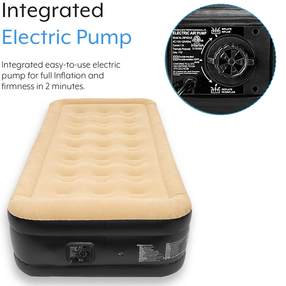 Single High Raised Inflatable Air Bed Mattress Airbed With Builtin Electric Pump