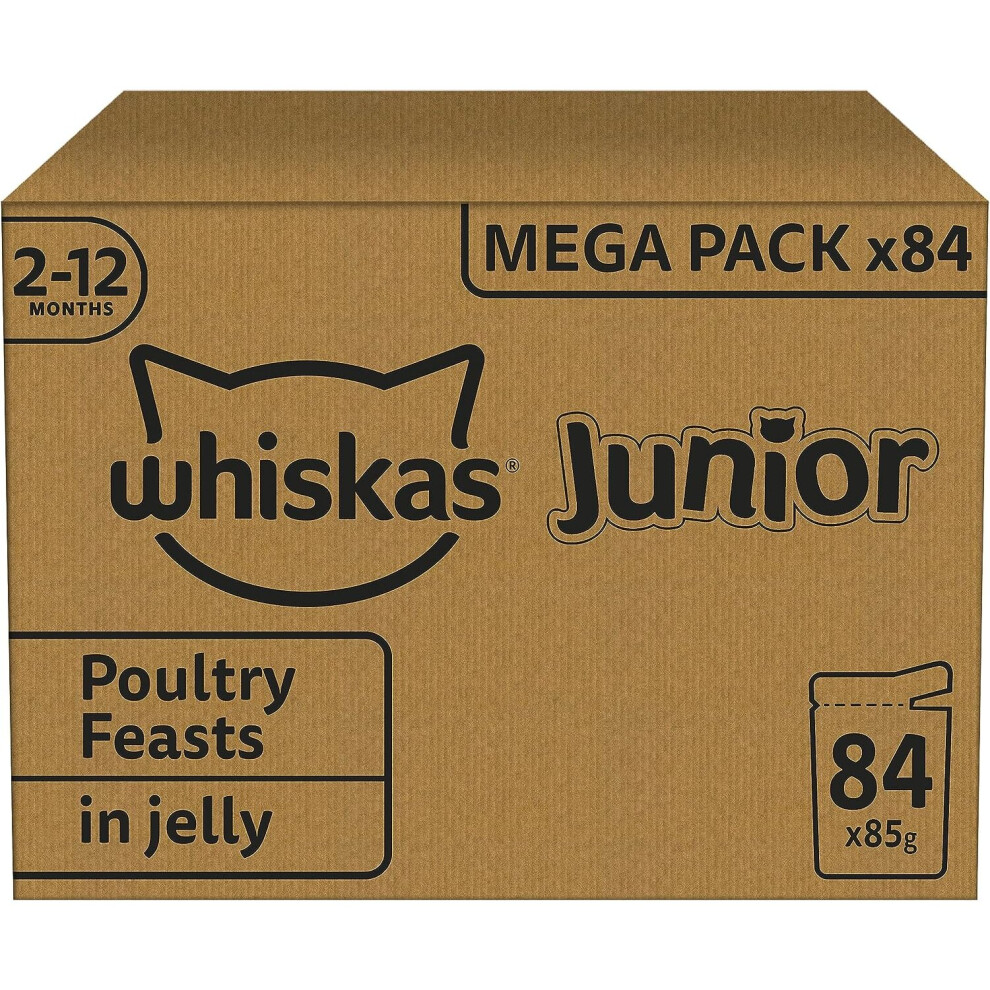 Whiskas Junior Poultry Selection in Jelly 84 Pouches, Wet Kitten & Cat Food, Selection of Chicken, Duck, Poultry & Turkey, Megapack (84 x 85 g)