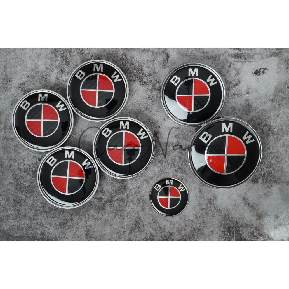 (Black and Red ) Full Set of BMW Boot Bonnet Badges wheel caps x7