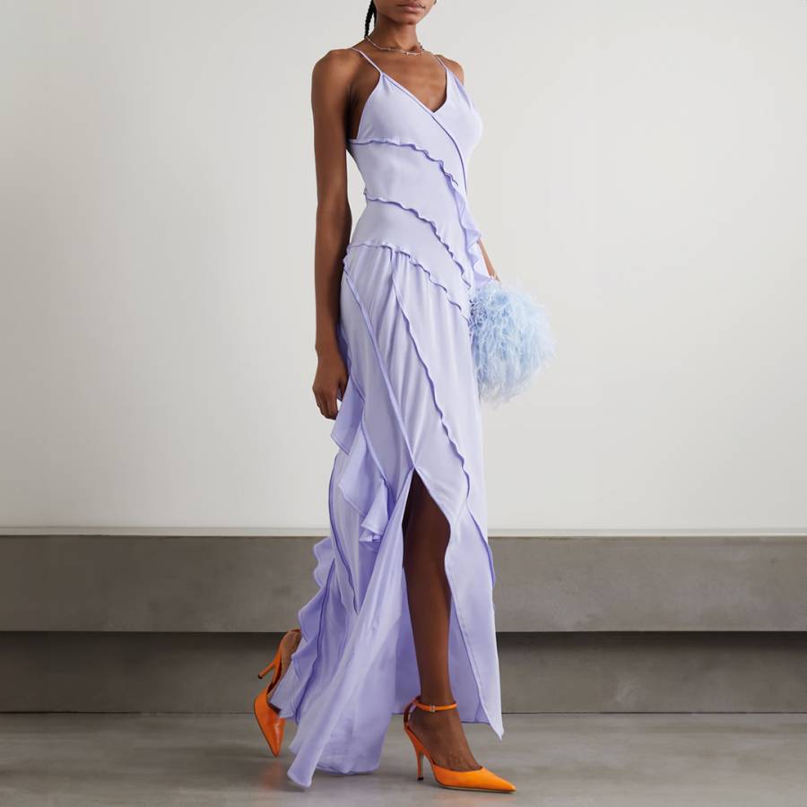 Lilac V-Neck Frill Silk Dress