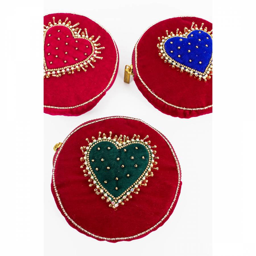 Blue Green And Ruby Red Hearts Set Of 3 Round Purses