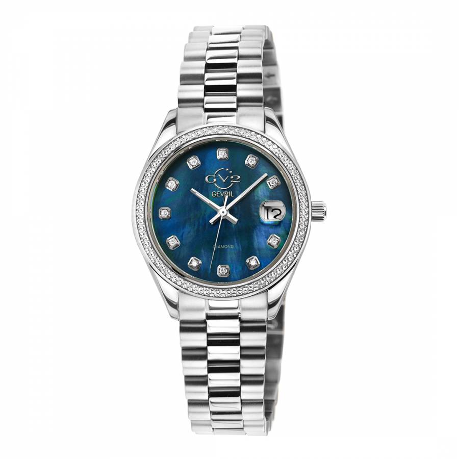 Women's Silver/Blue Gevril Diamond Stainless Steel Watch