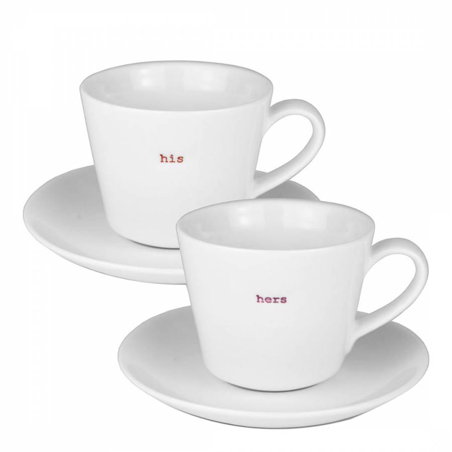 Set of 2 Espresso Cup & Saucer - his and Hers in Gift Box