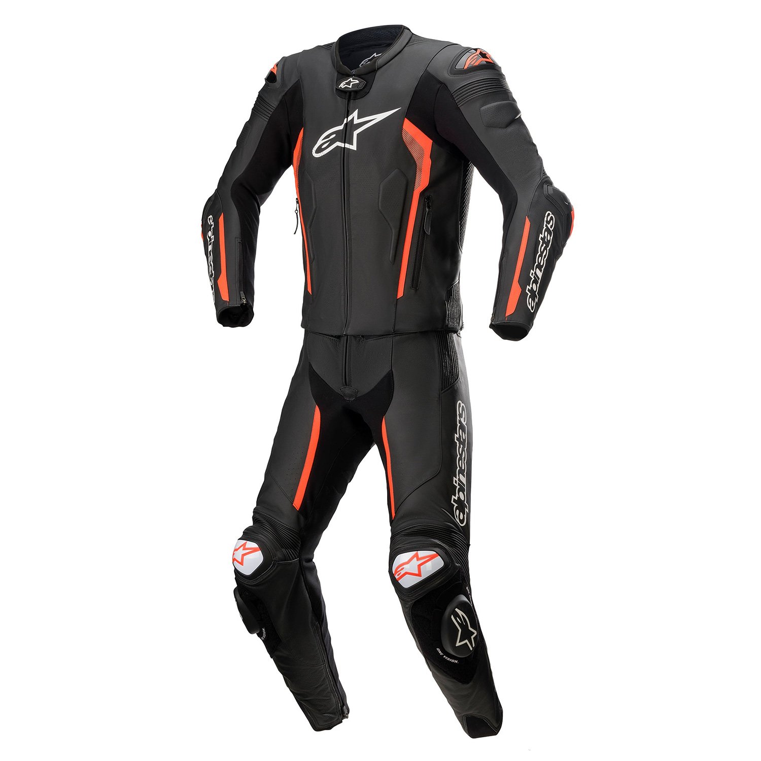 Alpinestars Missile V2 2-Piece Leather Suit Black Red Fluo Size 50