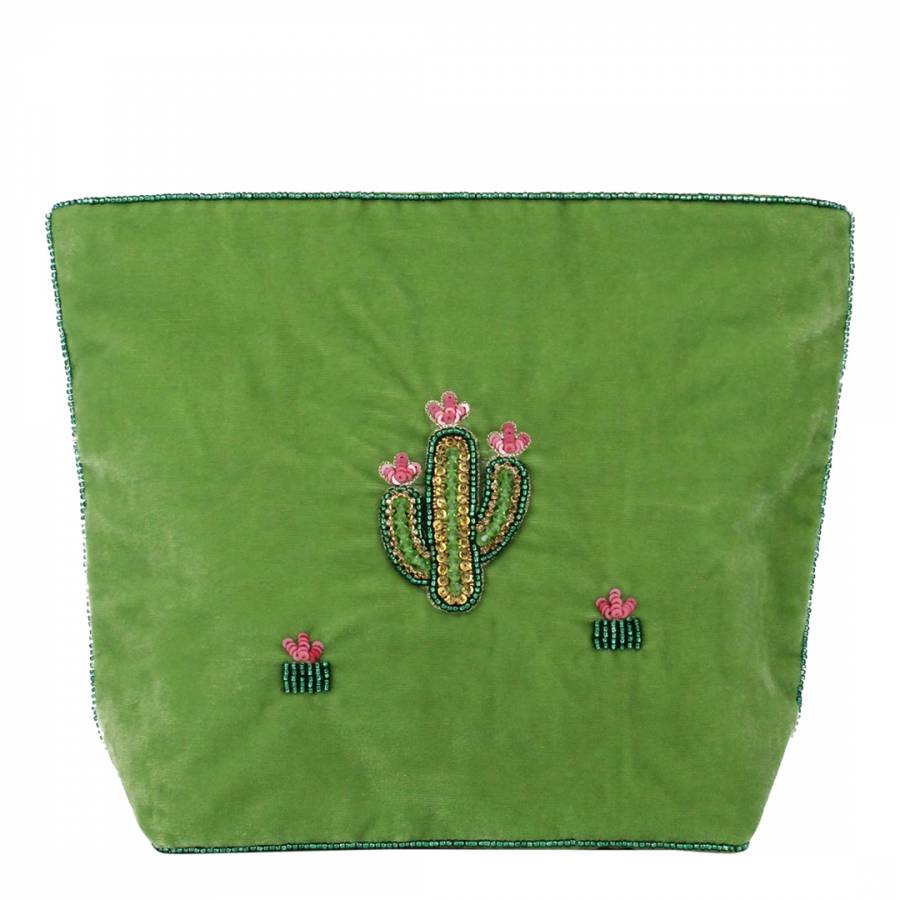 Green Beaded Cactus Make Up Bag