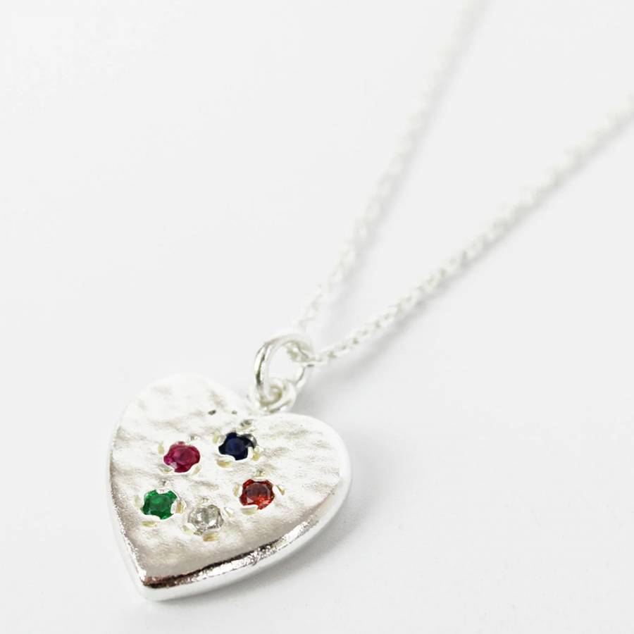 Silver Heart Gem Studded Hook Necklace