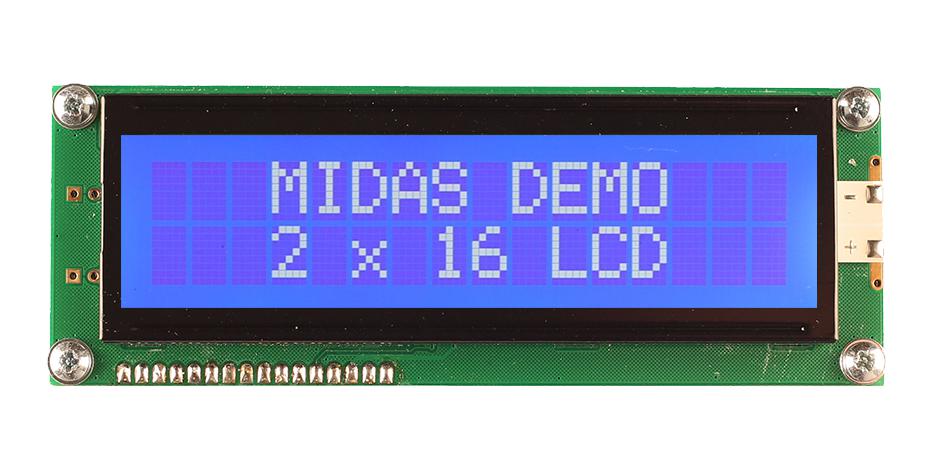 Midas Displays Mc21609Ab6W-Bnmlw3.3-V2 Lcd Display, Cob, 16 X 2, Blue Stn, 3.3V