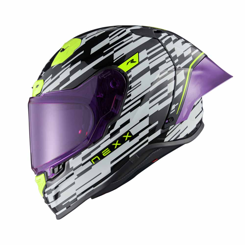 Nexx X.R3R Glitch Racer White Neon Full Face Helmet Size L