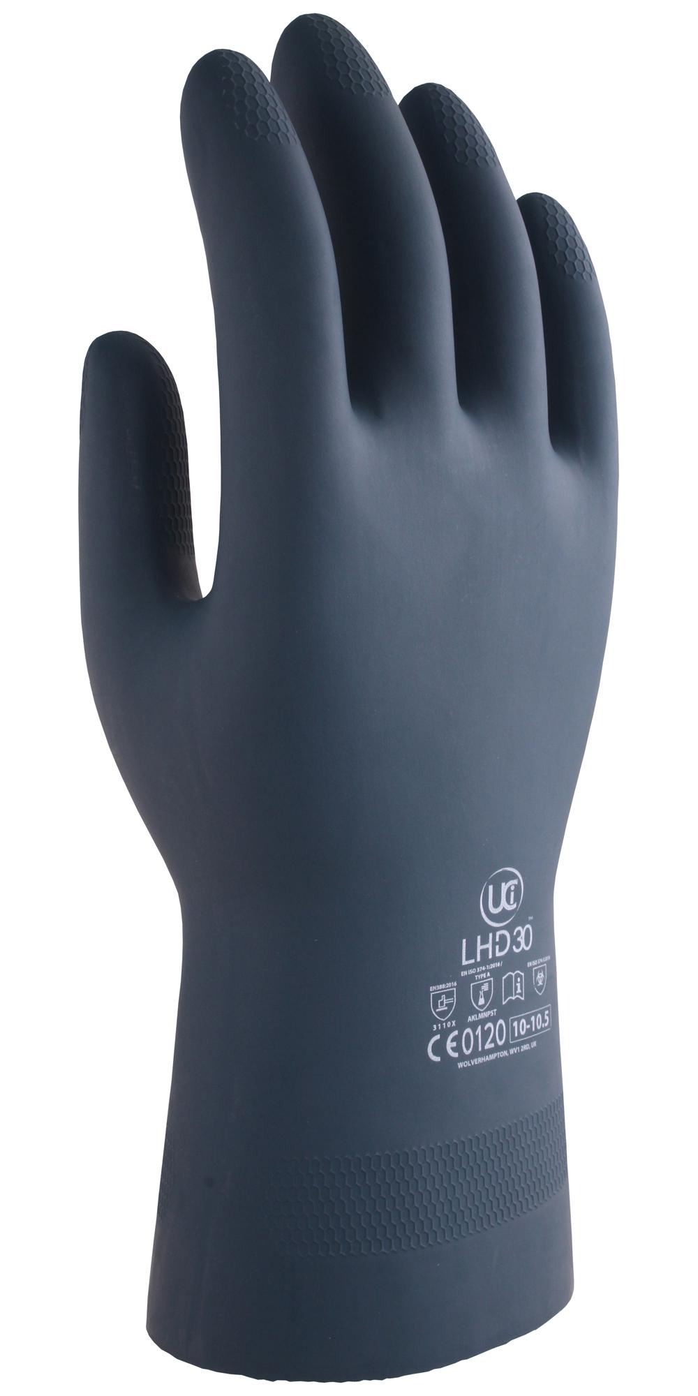 Uci G/lhd30/bk/07 Gloves, Rubber/neoprene, Black, S