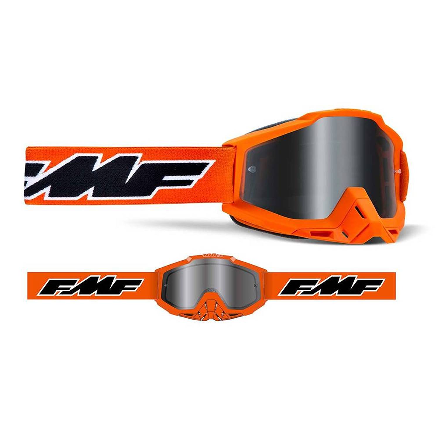 FMF Powerbomb Rocket Orange Mirror Silver Goggles Size