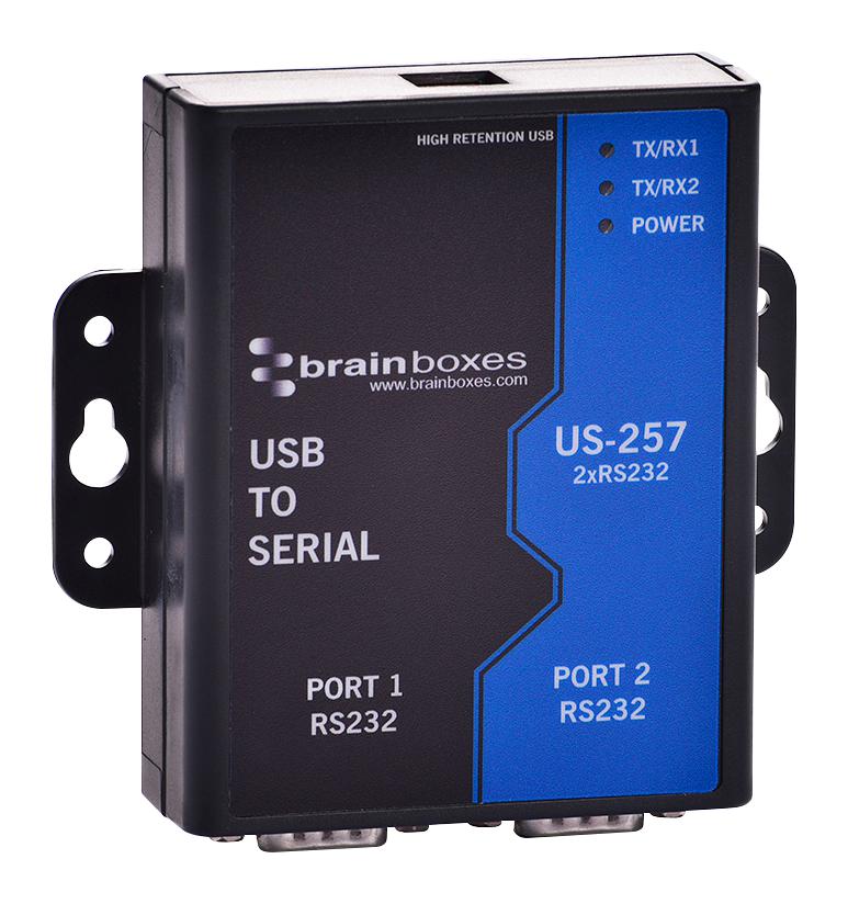 Brainboxes Us-257 Adaptor, Usb To Serial, 2 Port, Rs232