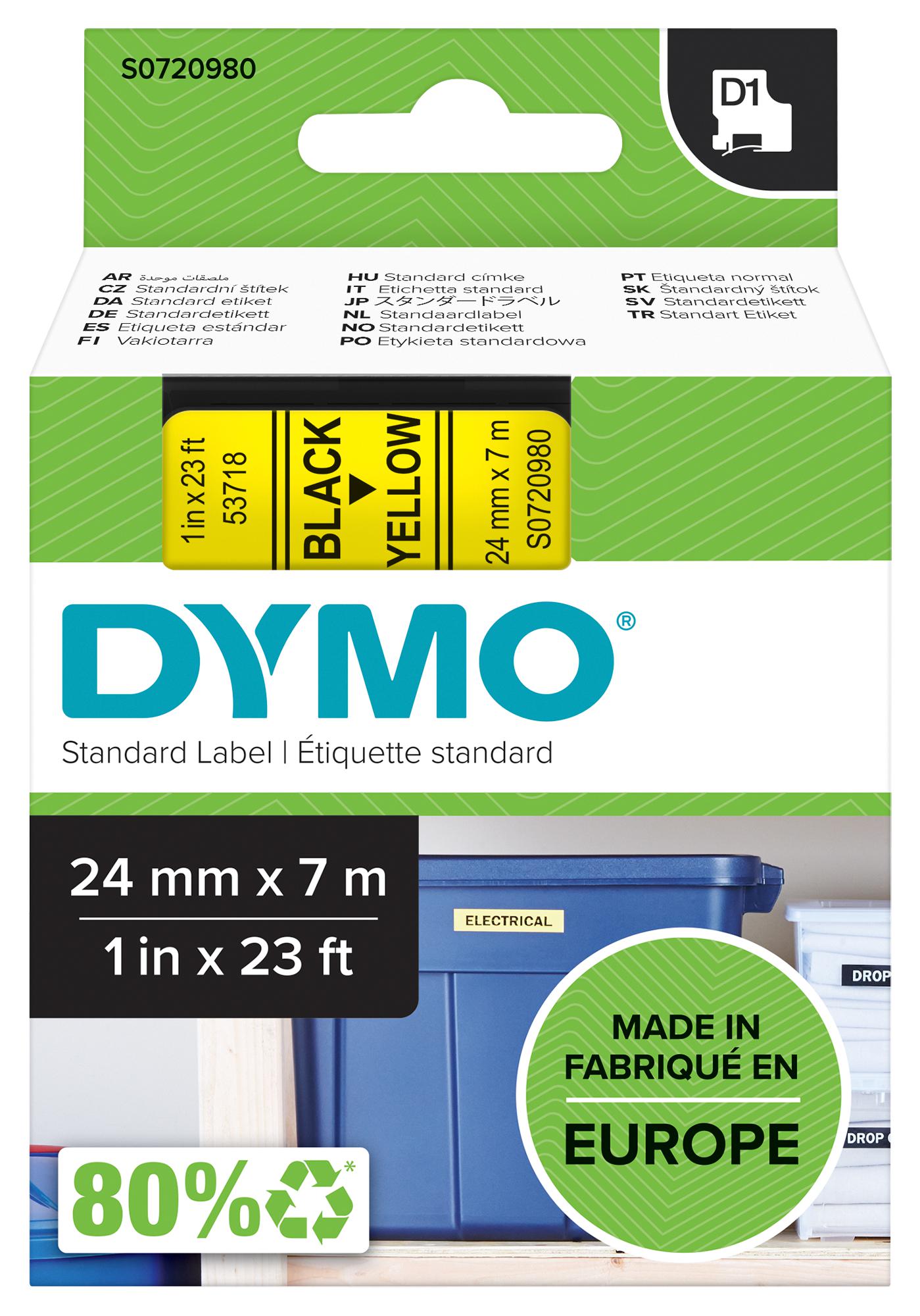 Dymo 53718 Tape, 24mm, Black/yellow