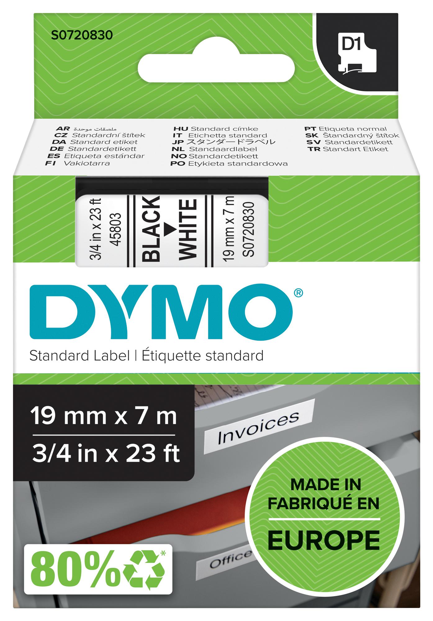 Dymo 45803 Tape, Black/white, 19mm