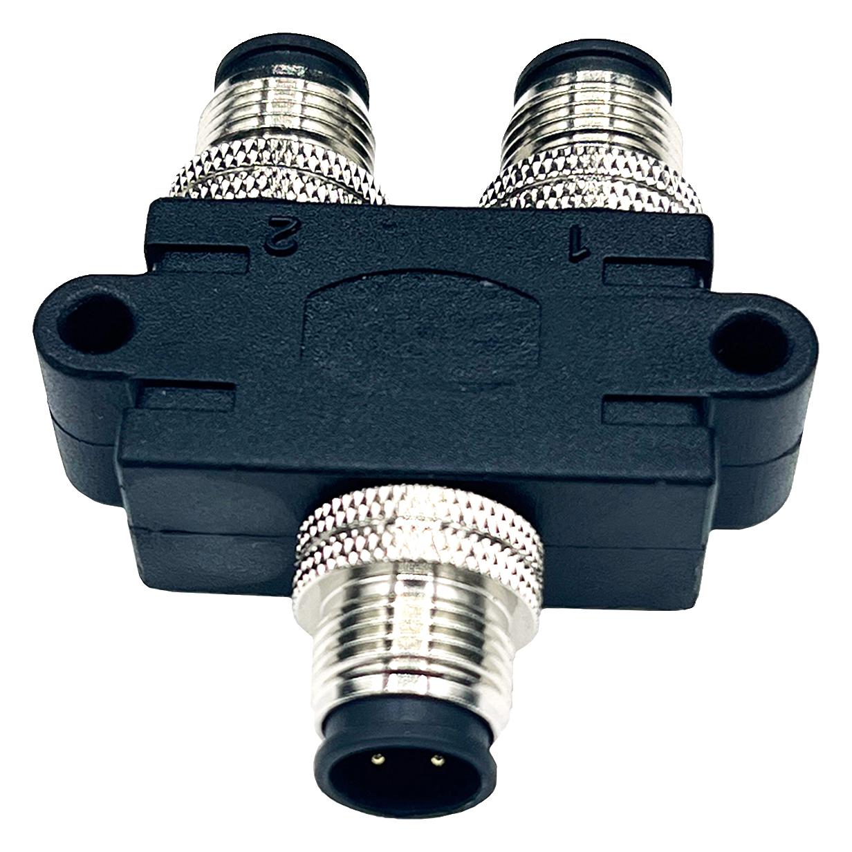 NorComp Y58-A08-mmr001 Y Splitter Connector, 8P M12 Plug-2X8P Plug