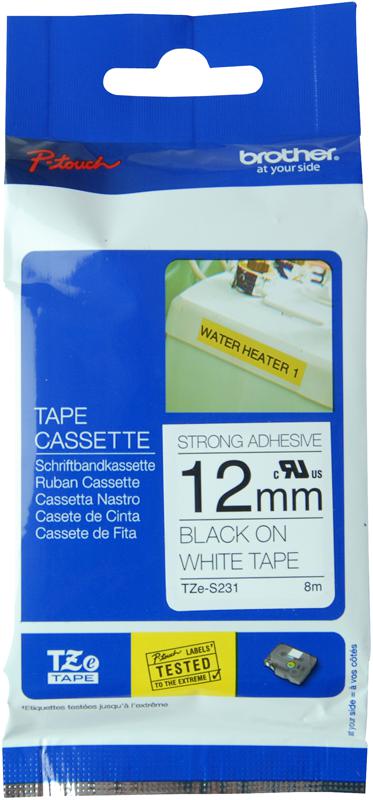 Brother Tze-S231 Tape, Black On White, 12mm