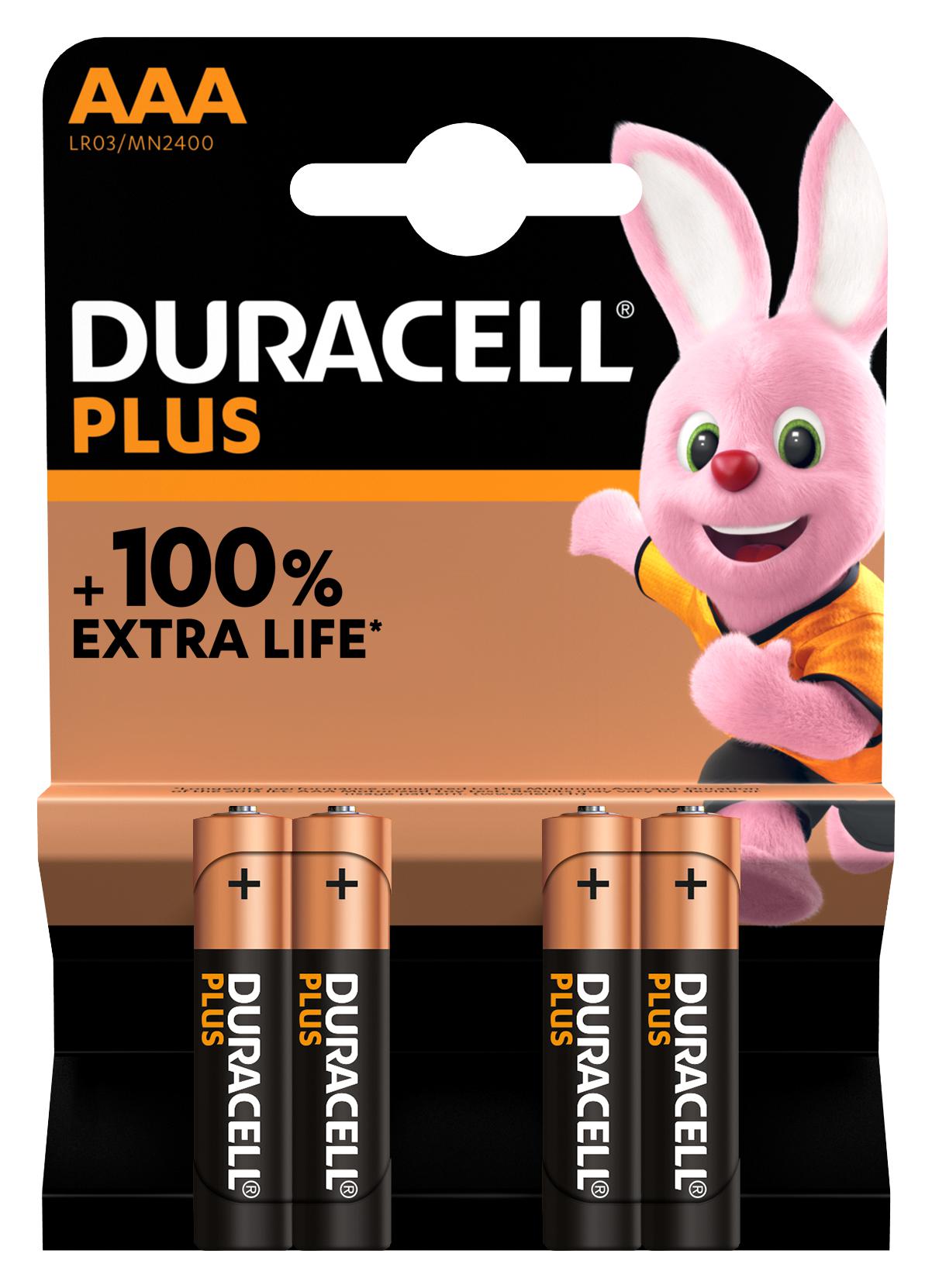 Duracell Mn2400 P4 +/pwr Battery, Alkaline, 1.5V, Aaa, Pk4