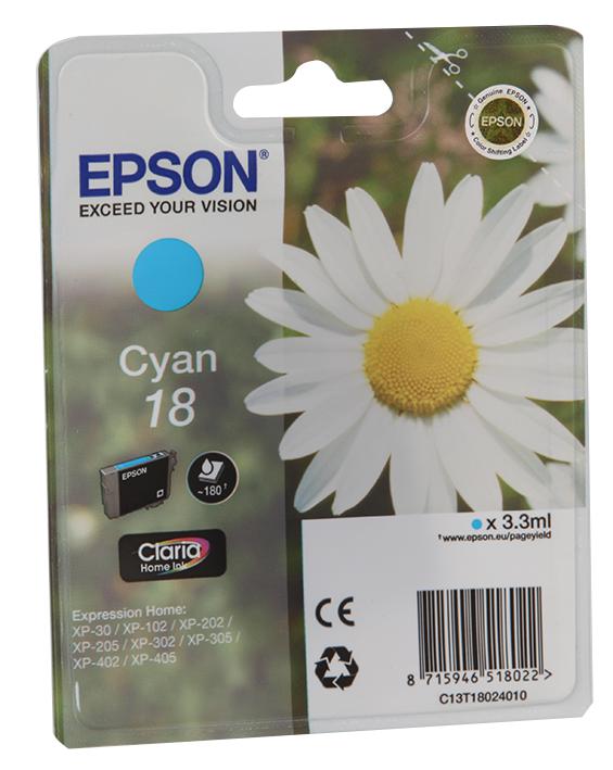 Epson C13T18024010 Ink Cartridge, T1802, 18, Cyan, Original