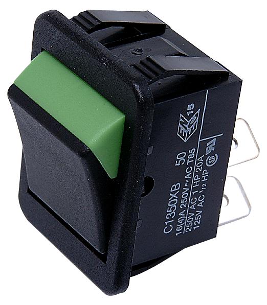 Arcolectric (Bulgin) C1350Xb Blk/grn Rocker Switch, Dpst, Black/green