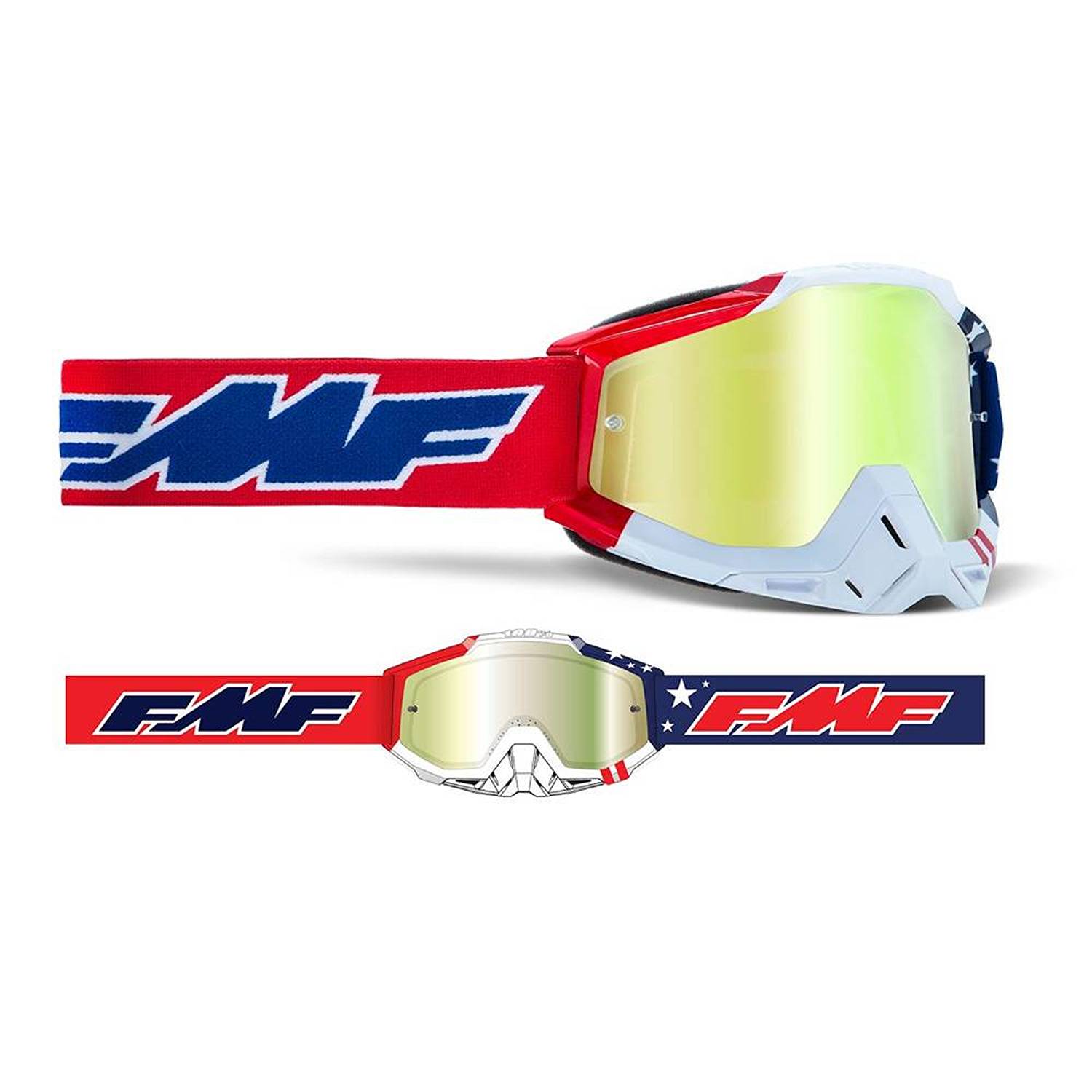 FMF Powerbomb Rocket US of A Mirror Gold Goggles Size