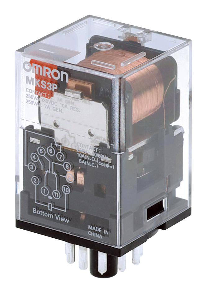 Omron Mks2Piac230 Relay, Dpdt, 250Vac, 30Vdc, 10A