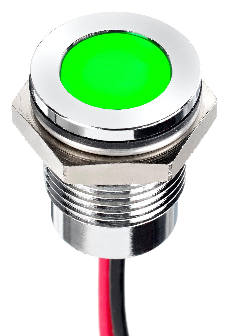 APEM Q14F5Cxxhg220E Led Panel Indicator, Green, 14mm, 220Vac