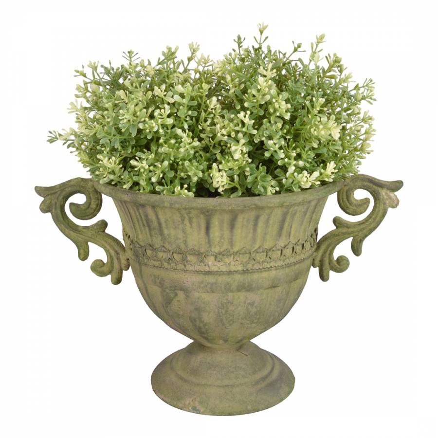 Small Aged Metal Urn Green