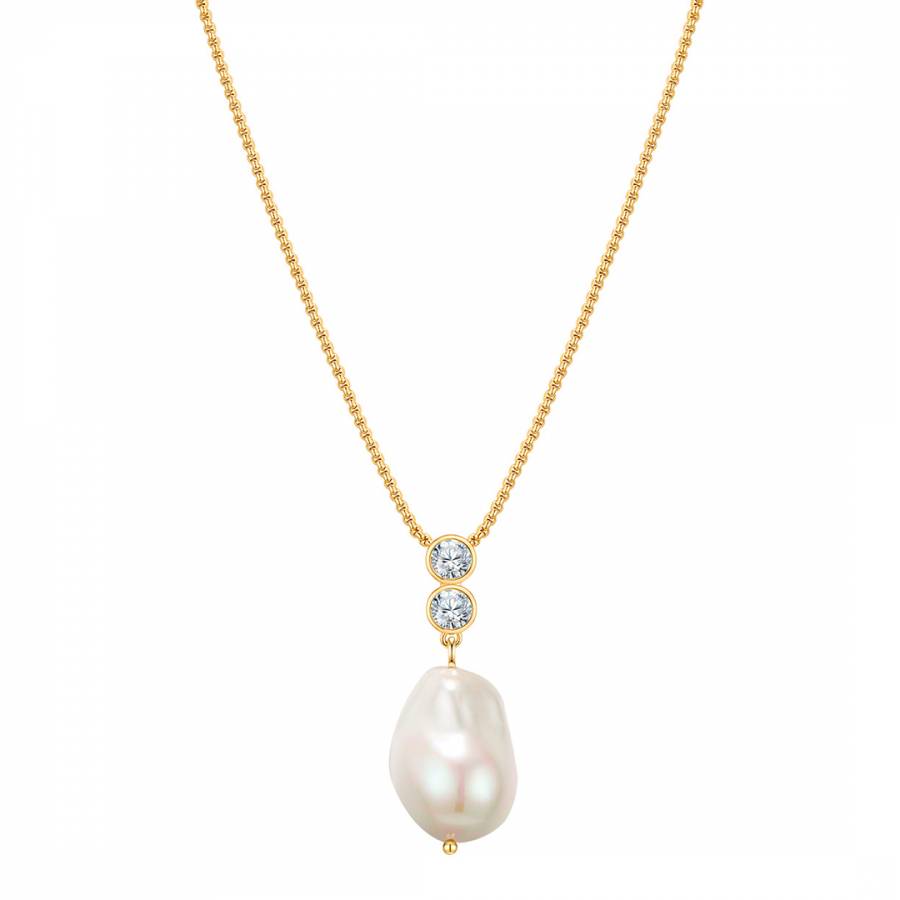 Yellow Gold Zirconia White Shell Pearl Necklace