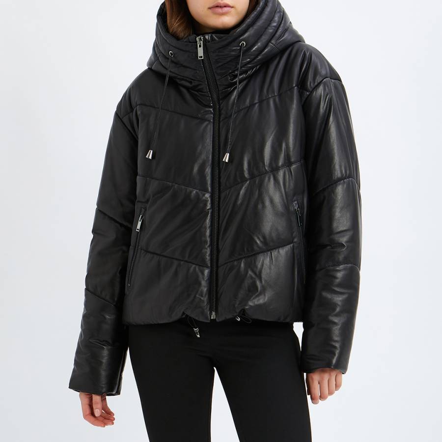 Black Leather Puffa Jacket
