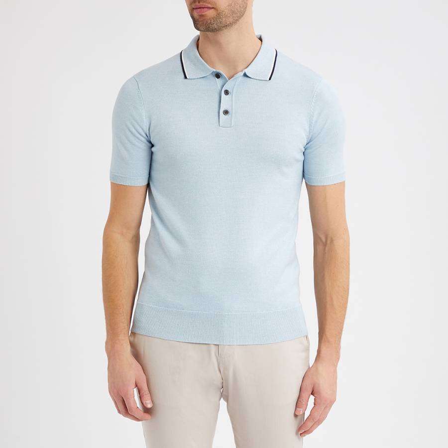 Sky Blue Contrast Tipping Knit Polo Shirt